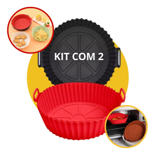 KIT 2 Formas De Silicone Para Air Fryer Forno Microondas Fritadeira Assadeira – Reutilizável Antiaderente Flexível
