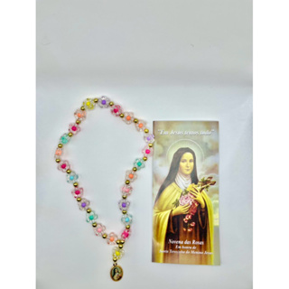 Terço Novena Santa Terezinha 25cm Folheto Explicativo Contas Esmaltada Rosa Medalha Resinada Devoçao em Oferta na Shopee