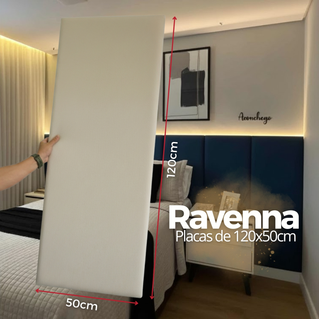 Cabeceira de Cama Modulada Adesiva Ravenna de 120x50cm Facto e Linho Premium Estofada confortável