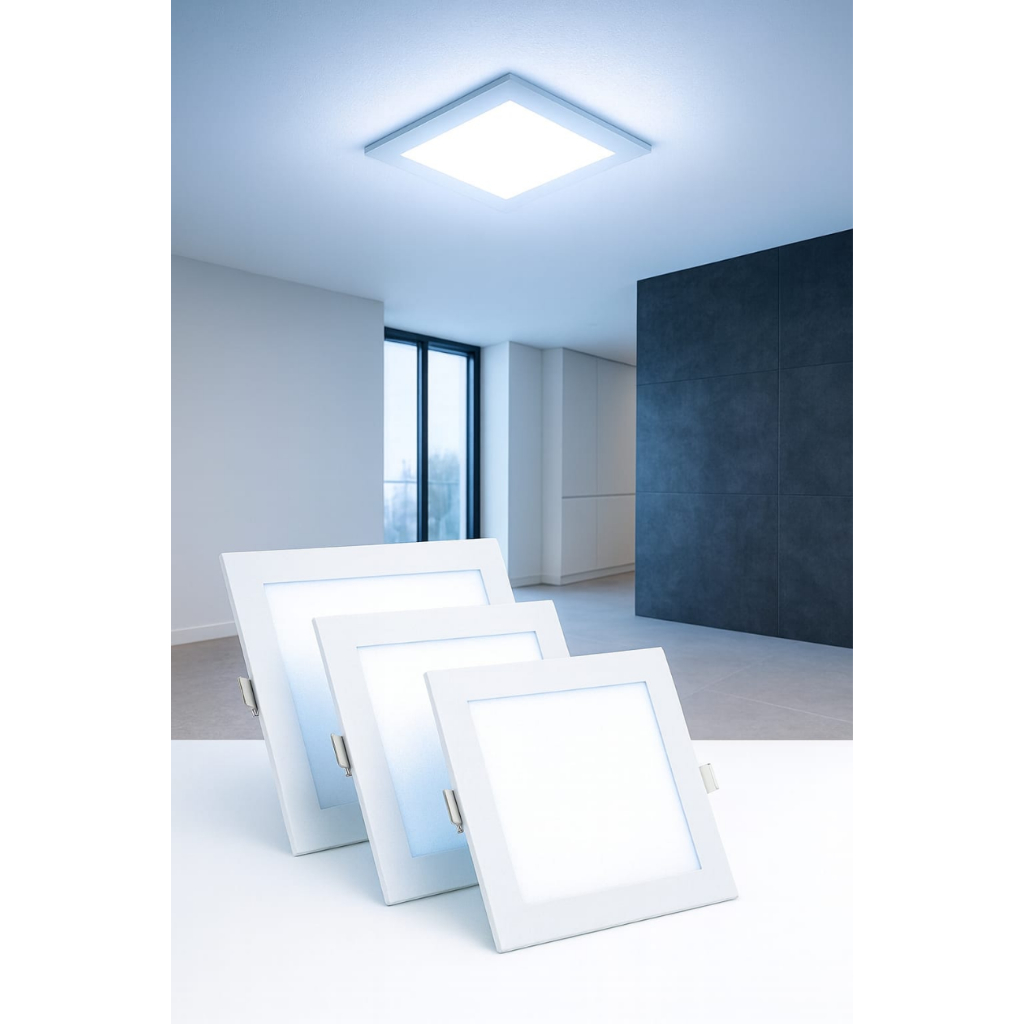 Kit 3 Painel LED 25W 30x30 Embutir Quadrado Branco Frio 6500K | Plafon Ultra Slim Bivolt em Oferta na Shopee