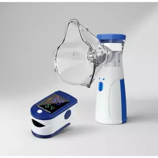 Kit Oxímetro Digital + Inalador Portátil Ultrassônico – Nebulizador Silencioso Adulto e Infantil