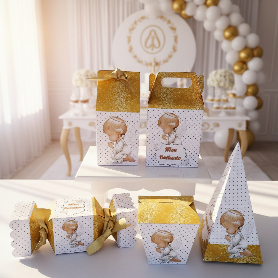 KIT 10 caixinhas batizado dourado - SEM PERSONALIZAÇÃO - ARTE NÃO EDITAVEL