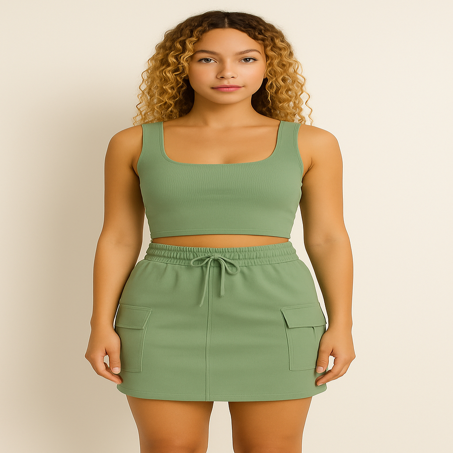 LANÇAMENTO VERÃO 2026 – CONJUNTO MUNIQUE ✨    Saia cargo em moletinho + cropped ribana