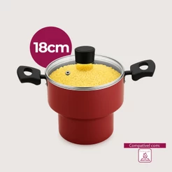 Cuscuzeira Alegrete Enjoy 3 em 1 Antiaderente AA Vermelha Tampa Vidro 18cm