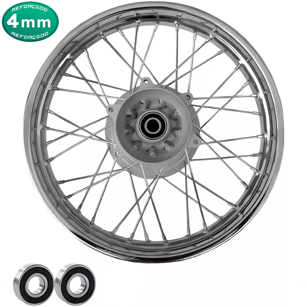Roda Traseira Completa + Rolamento Aro 18 - 4mm Cromado Tornado 250
