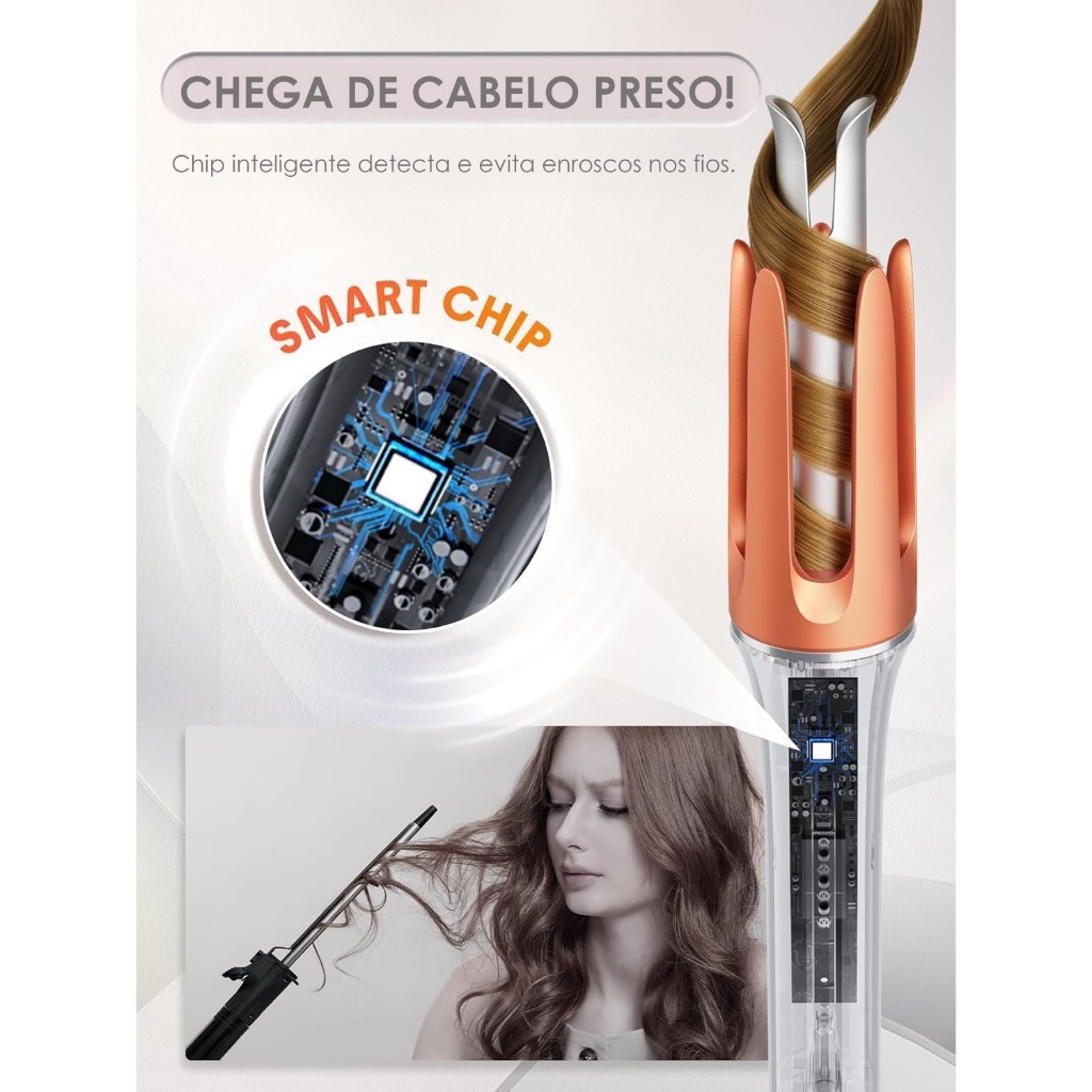 Modelador Automático 25mm Profissional Cachos Perfeitos Antifrizz Bivolt 42W Alta Performance Rápido