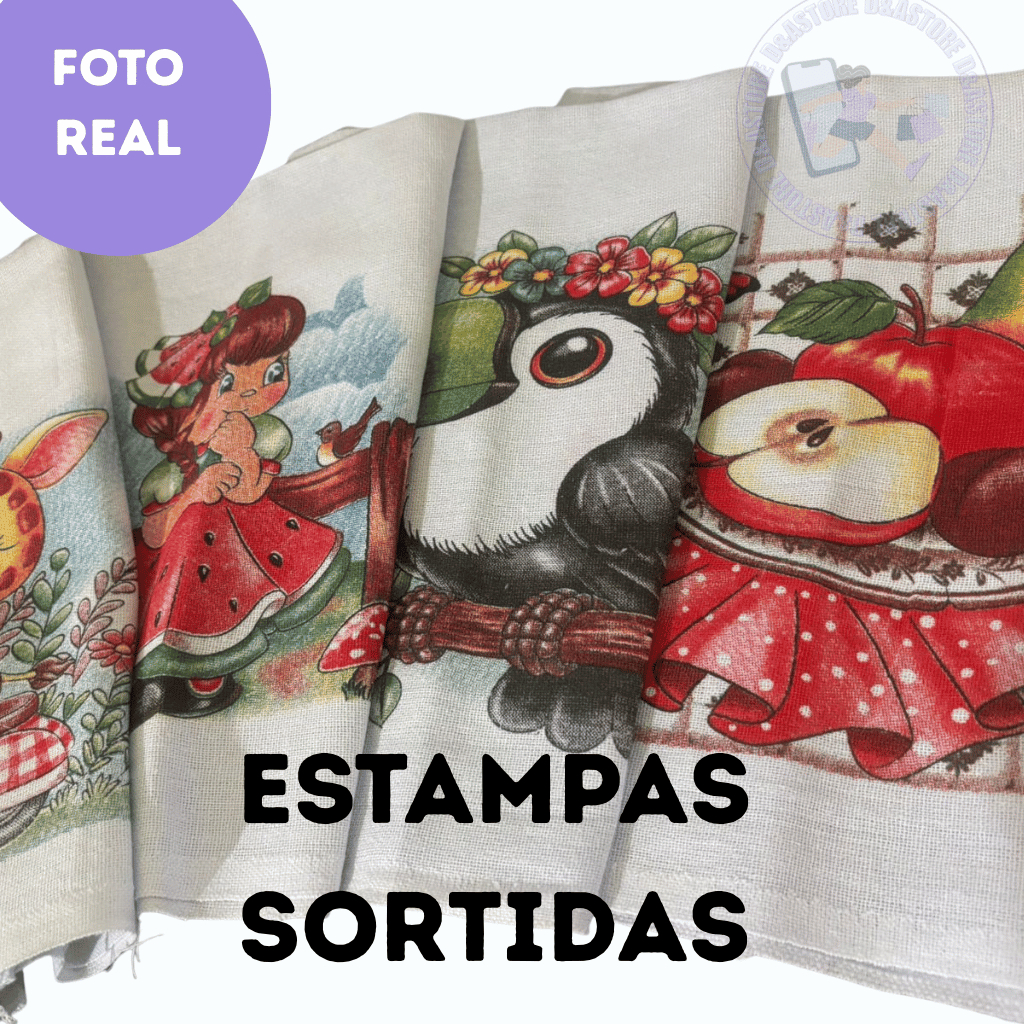 Pano De Prato Estampado 100% Algodão Bainha Kit Com 10 Peças Ideal Para Sua Cozinha