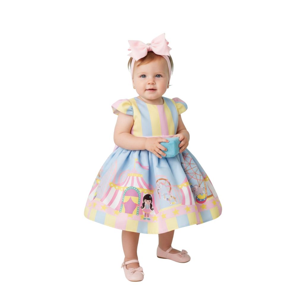 VESTIDO LUXO CIRCO ROSA BUSTO LISTRAS