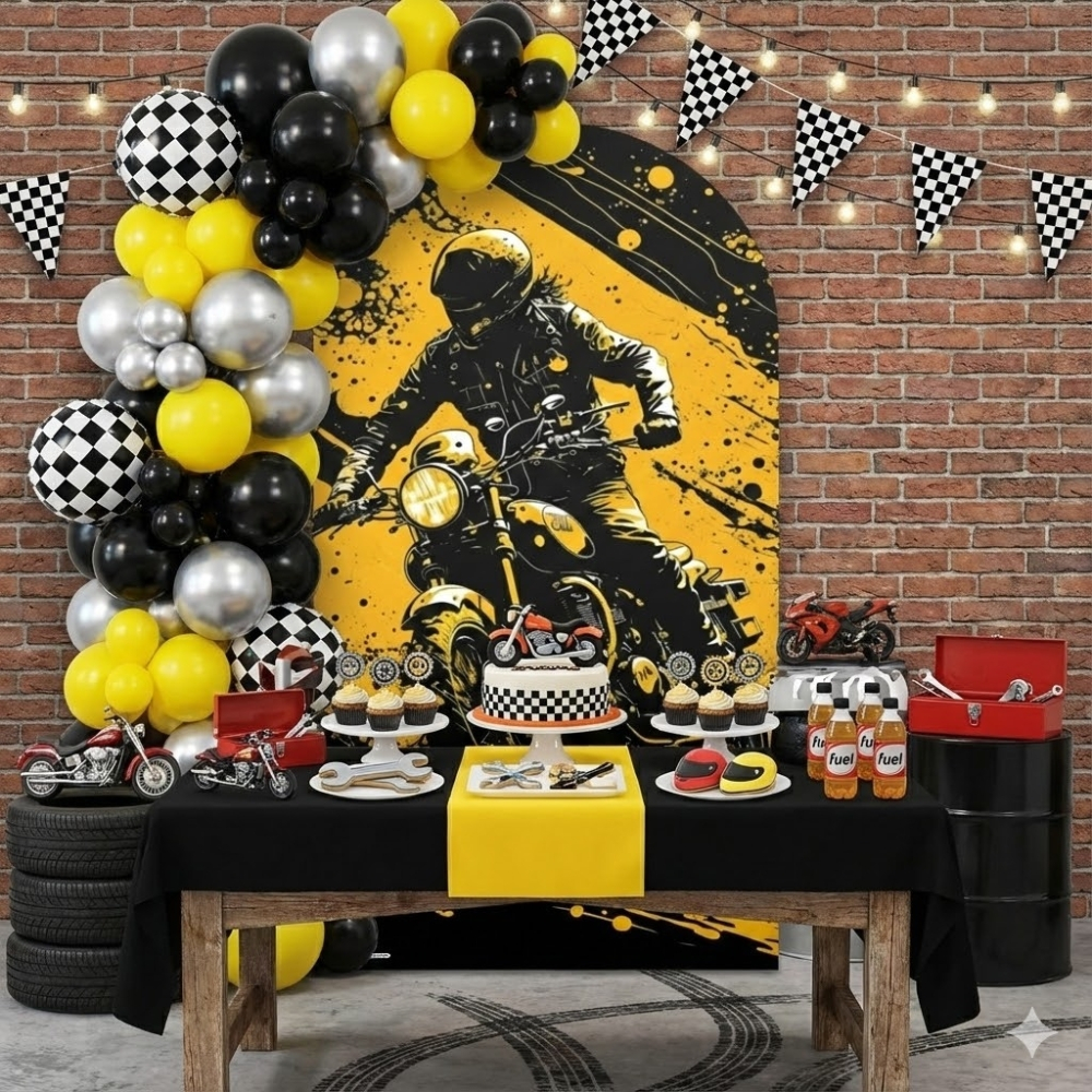 Capa Festiva Painel Romano Decoração Moto MotoCross Lançamento Aniversario Festa Bibi Painéis