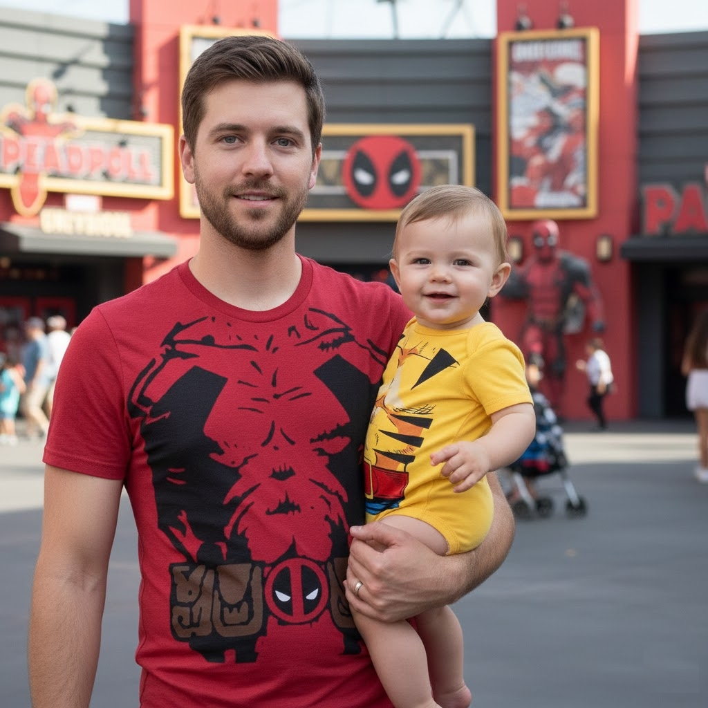 Kit Deadpool e Wolverine 2 Peças Tal Pai Tal Filho Camiseta e body dia dos Pais Algodão