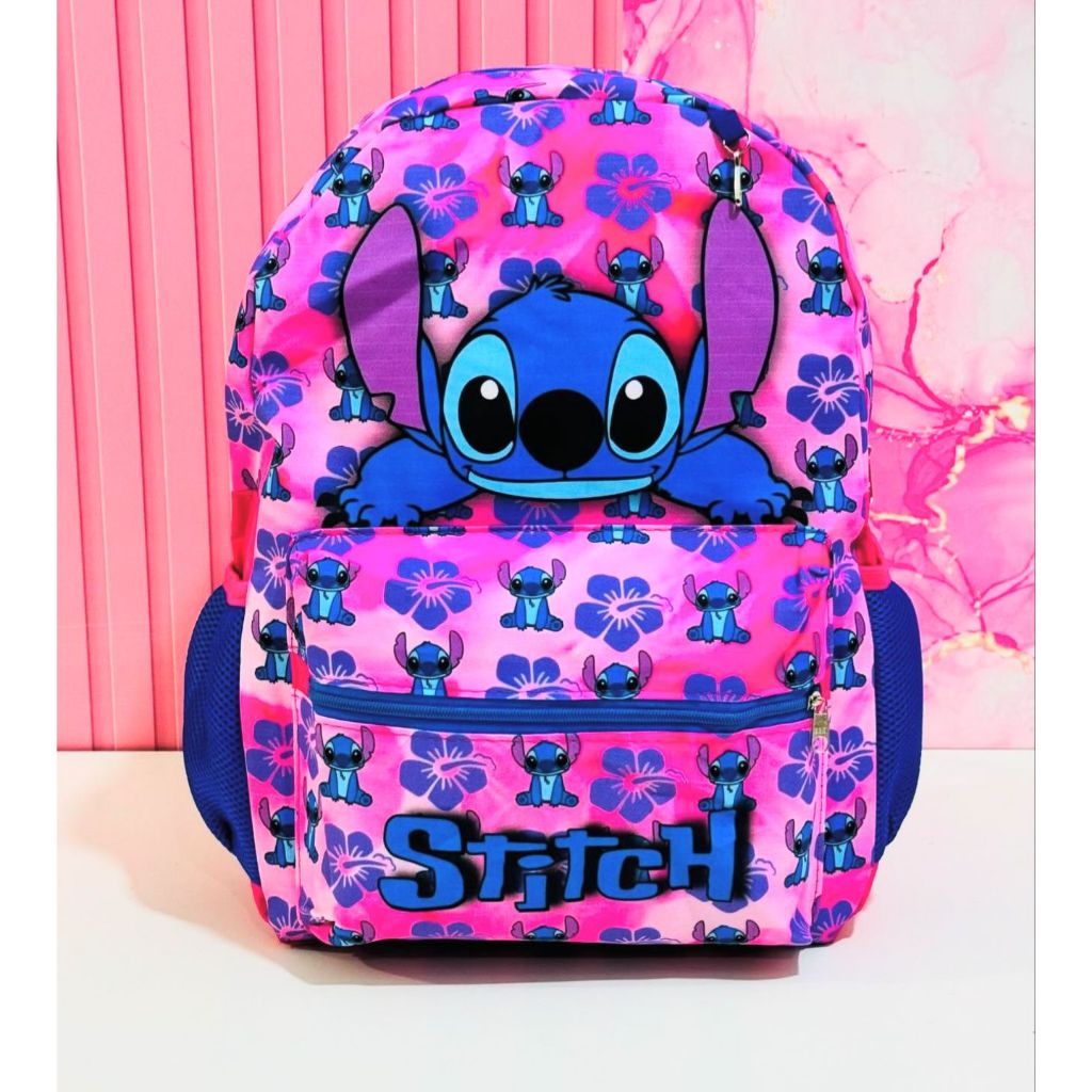Mochila escolar juvenil rosa de costas Stitch tamanho grande, envio rápido em Oferta na Shopee