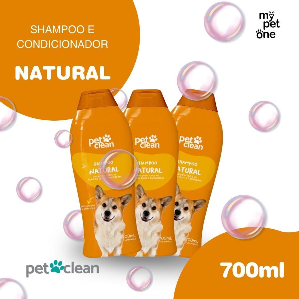 Kit 3 Shampoo e Condicionador Pet Clean Natural 2 em 1 - 700ml em Oferta na Shopee