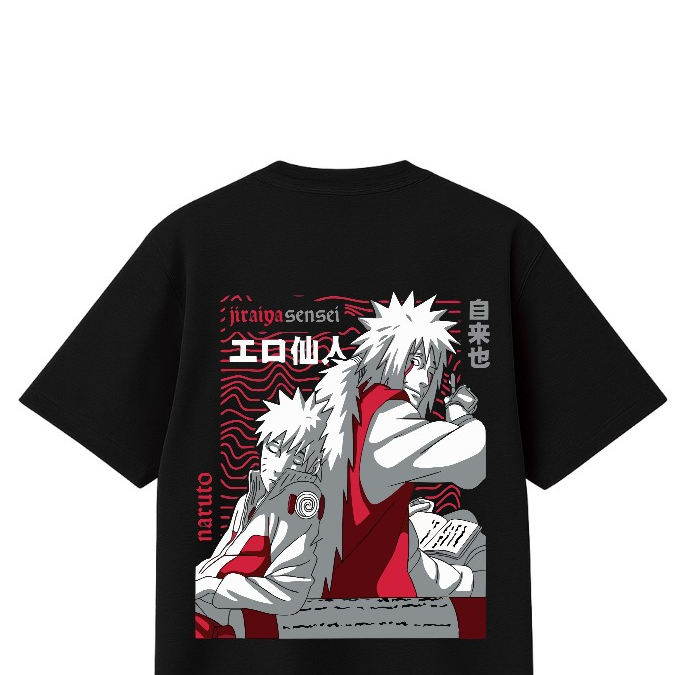 Camisa Preta anime Jiraya Malha Menegoti estampada
