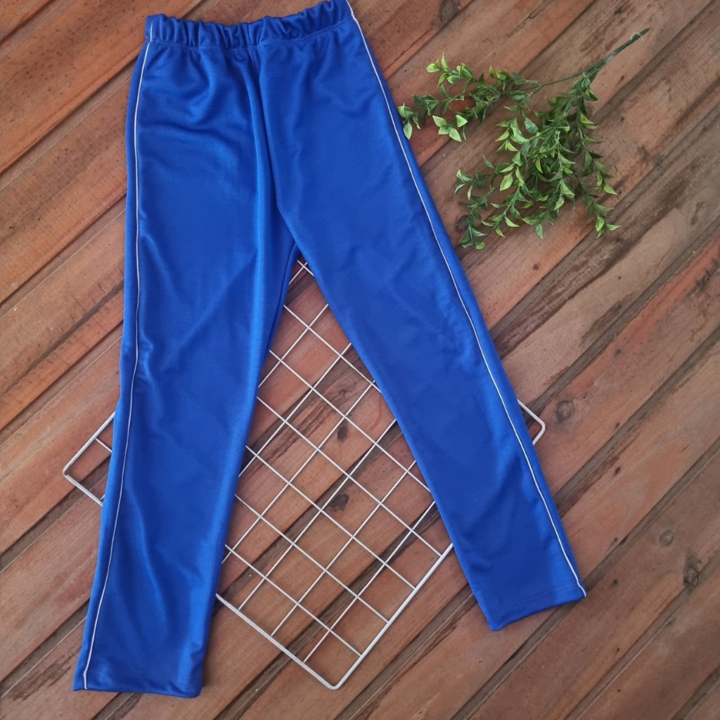 Calça unissex helanca escolar royal com frizo branco nas laterais. Infantil, juvenil e adulto. em Oferta na Shopee