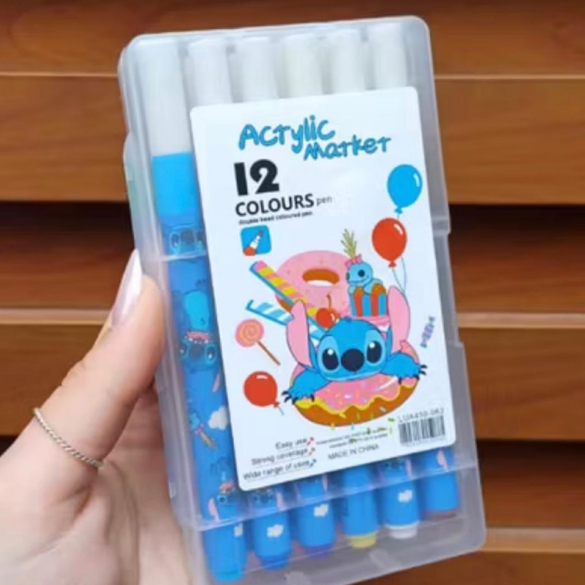 Canetinhas Coloridas Stitch e Capivara 12 e 24  cores - Material Escolar - Papelaria Fofa & criativa em Oferta na Shopee