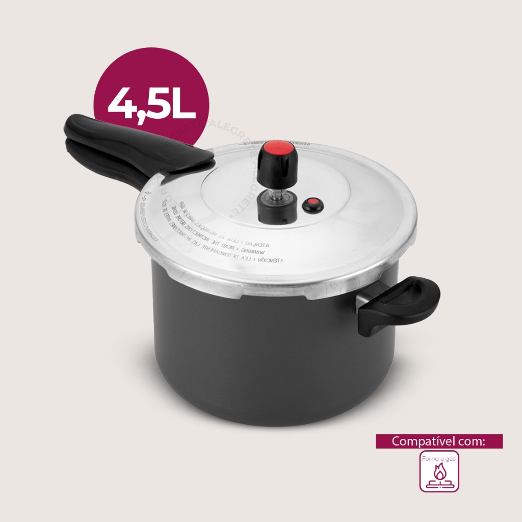 Panela de Pressão Alegrete 4.5L Fechamento Externo Antiaderente Cinza Segura Inmetro