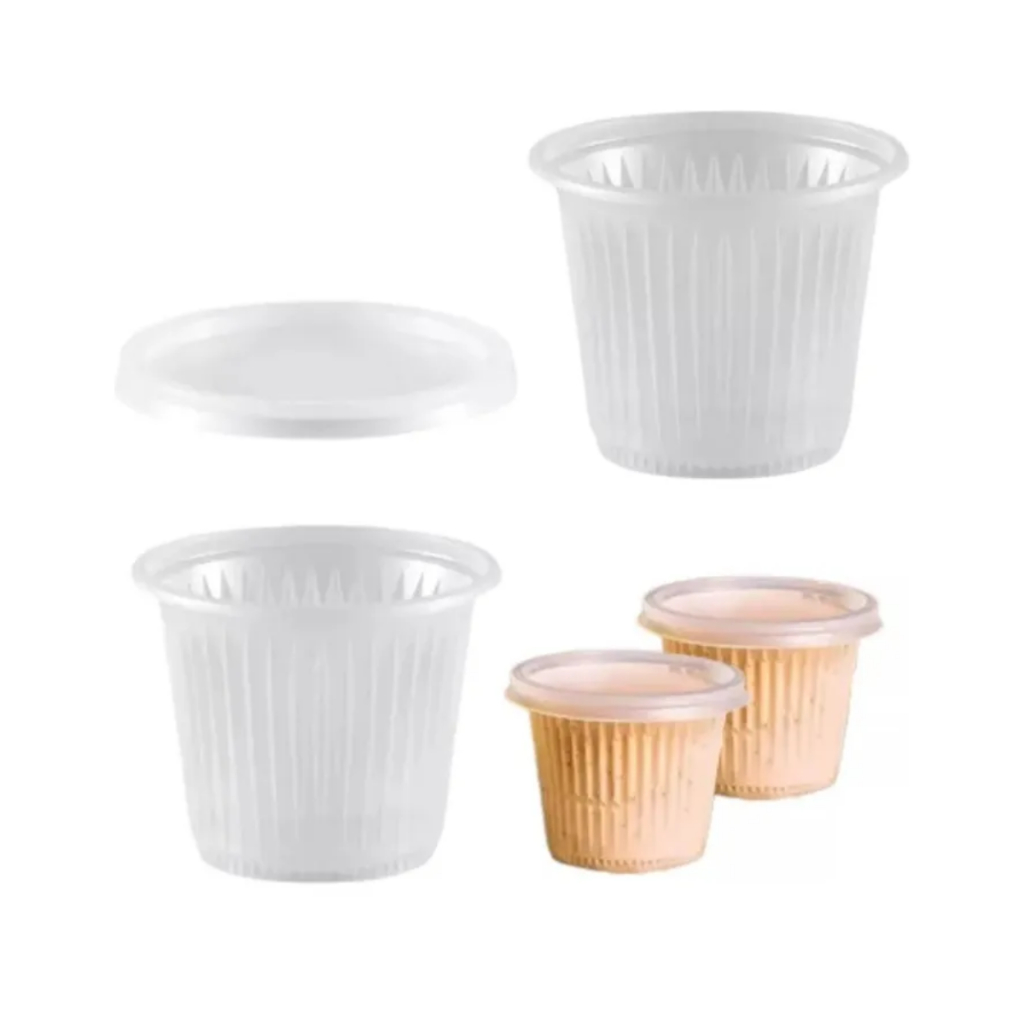 Kit 100UN Potinho Molheiro para Molho Ketchup Mostarda Descartável Tranparente 50ml