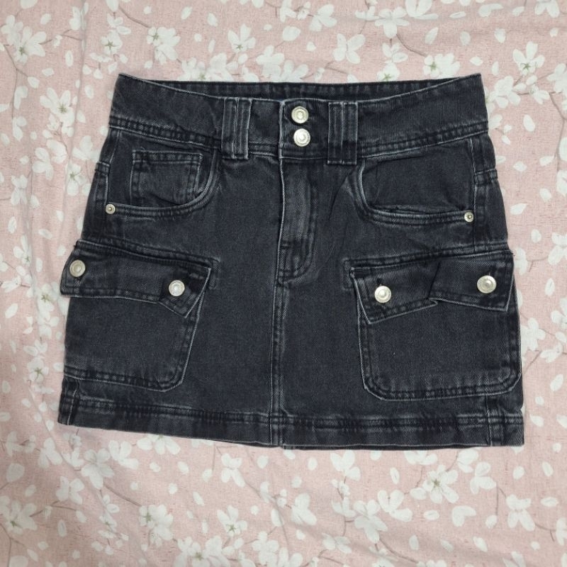 saia cargo preta jeans y2k streetwear trap