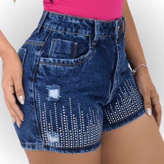 Short Jeans Feminino Premium Cós Alto 100% Algodão Casual Levanta Bumbum em Oferta na Shopee