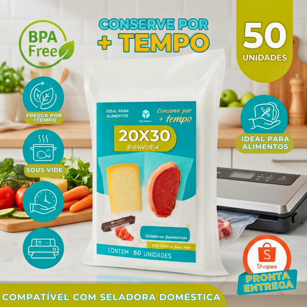 50 Unidades Embalagem a Vácuo 20x30 Ranhura Gofrada Saco Plastico Embalagem Seladora a Domestica