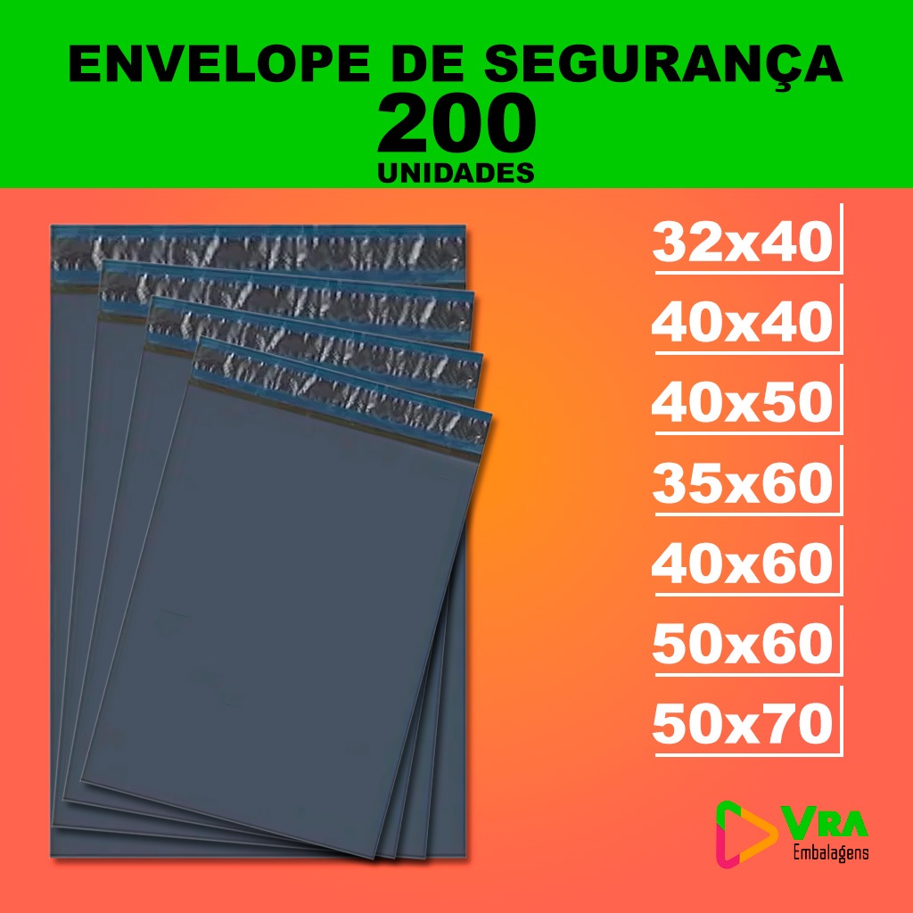 Kit 200 Envelopes Segurança Embalagem De Envio 32X40 40X40 40X50 35X60 40X60 50X60 50X70