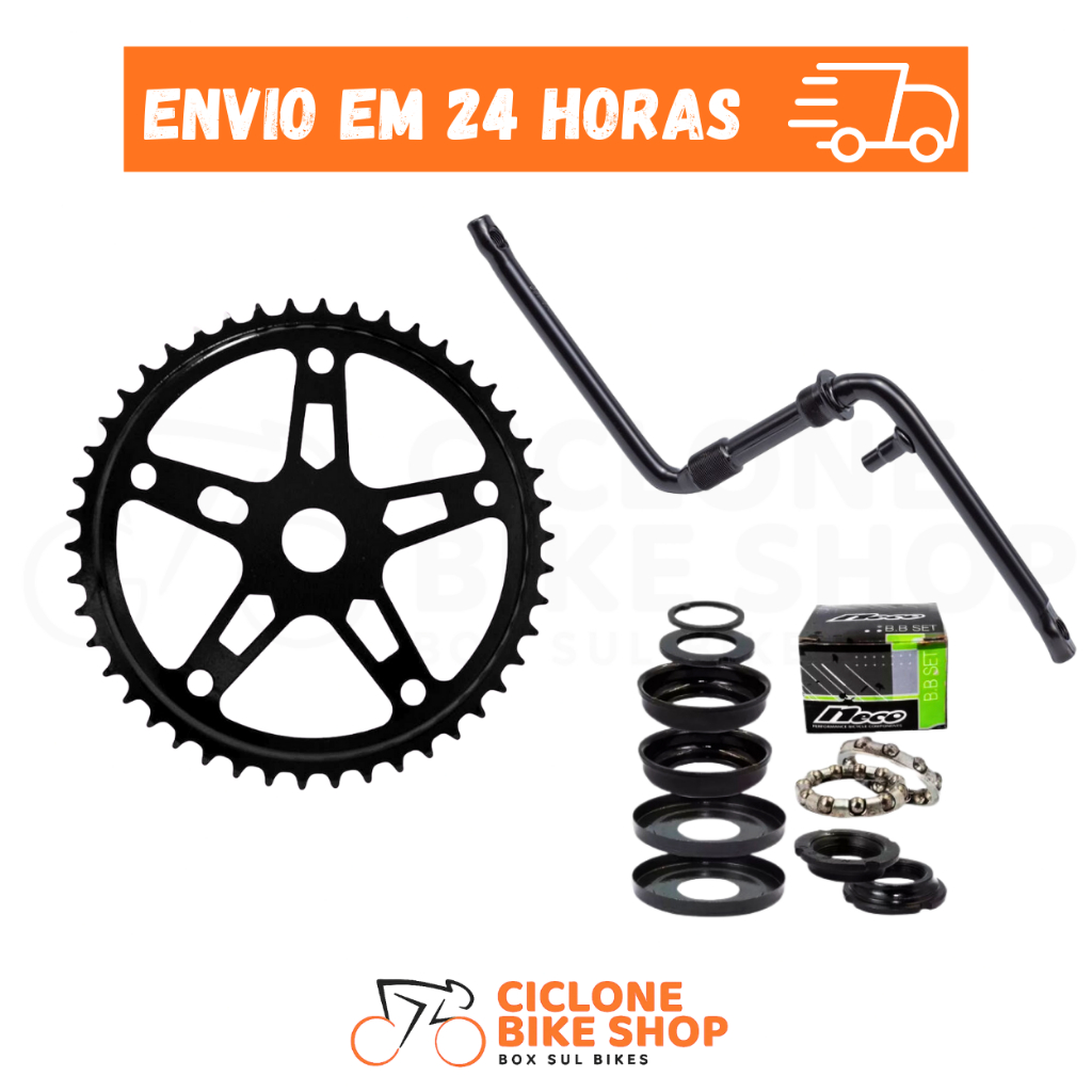 Kit Relação Bike Coroa 46D + Pedivela Monobloco + Central 45mm Aro 26