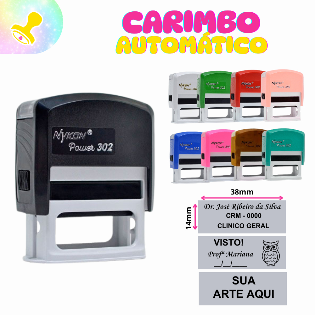 Carimbo Automático Personalizado Profissional Nykon 302- Dados Incluídos médico enfermeira professor em Oferta na Shopee
