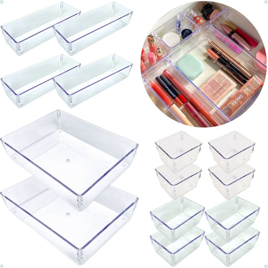 Kit com 14 Organizadores de Gaveta Modular Acrílico em Oferta na Shopee