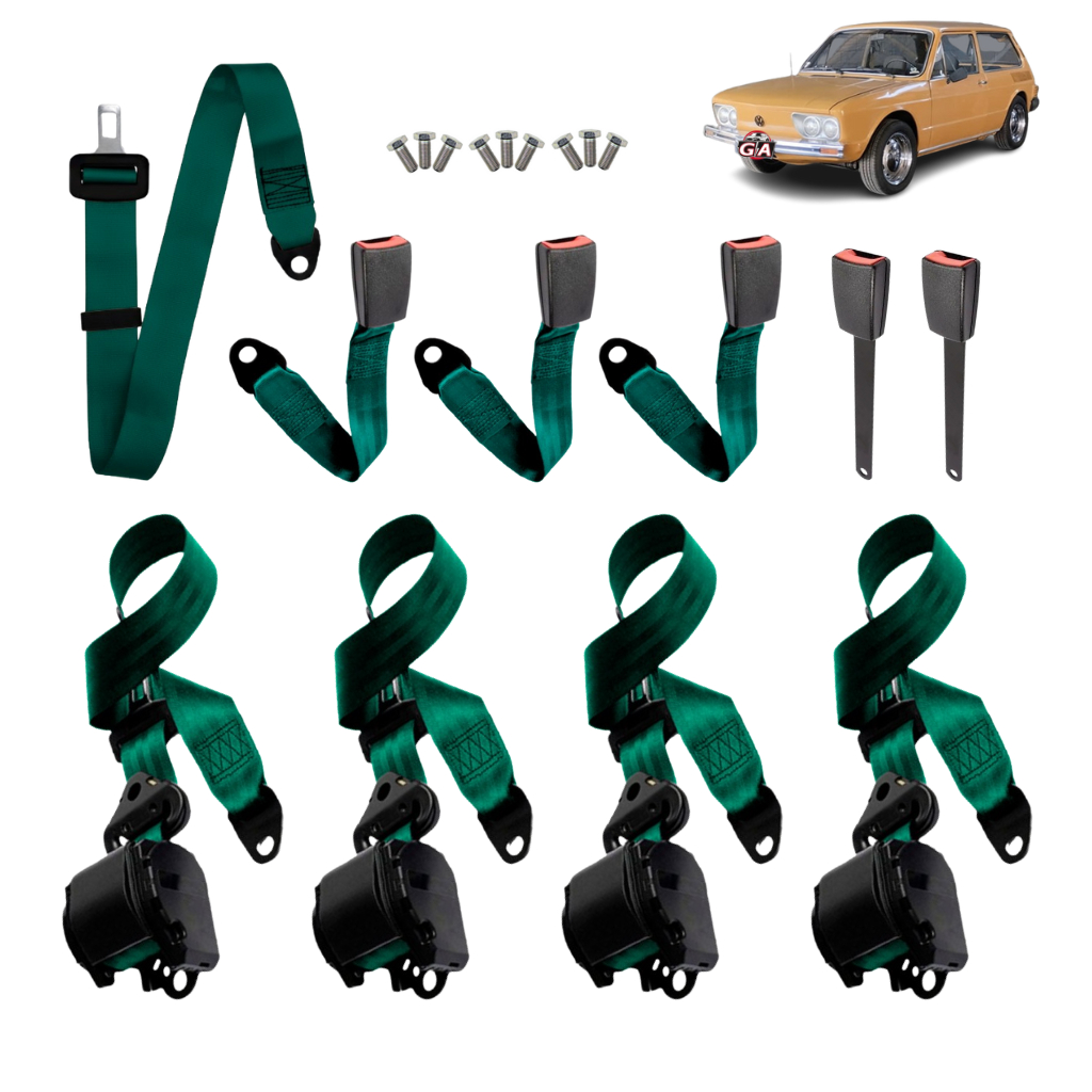 jogo 5 cinto de segurança completo retrátil vw brasilia com parafusos para fixação