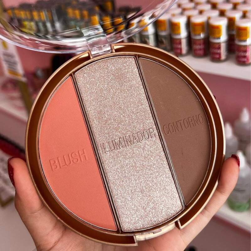 Paleta Vivai Blush Iluminador e Contorno | Maquiagem 3 em 1 Multifuncional, Pigmentada e Prática