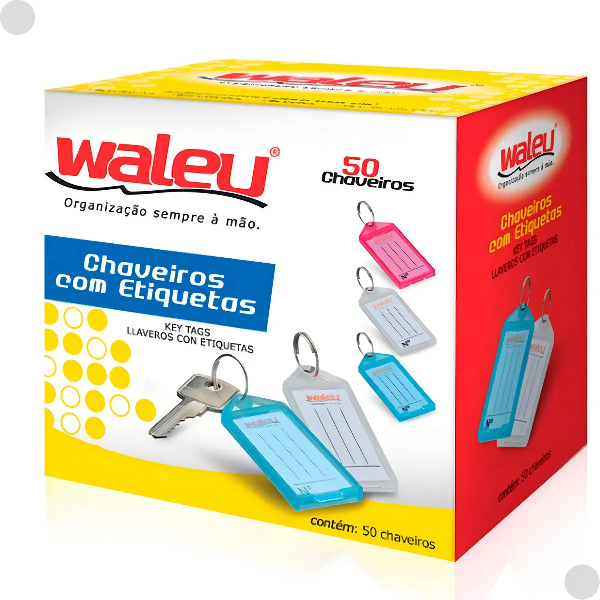 Chaveiro com Etiqueta Organizador Waleu Kit com 50 - 150 ou 250 chaveiros