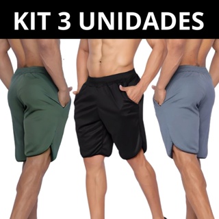 Kit Com 3 Bermudas Shorts Masculina Academia Treino Fitness Futebol Bolso Esportivo Verão Crossfit em Oferta na Shopee
