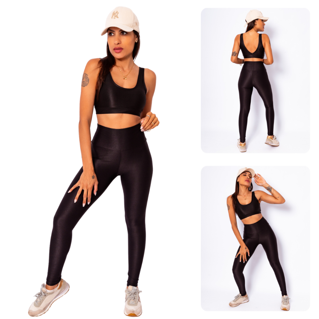 Conjunto Top Regata Shine + Legging Cintura Alta Feminino Micro Canelado Abertura Bojo em Oferta na Shopee