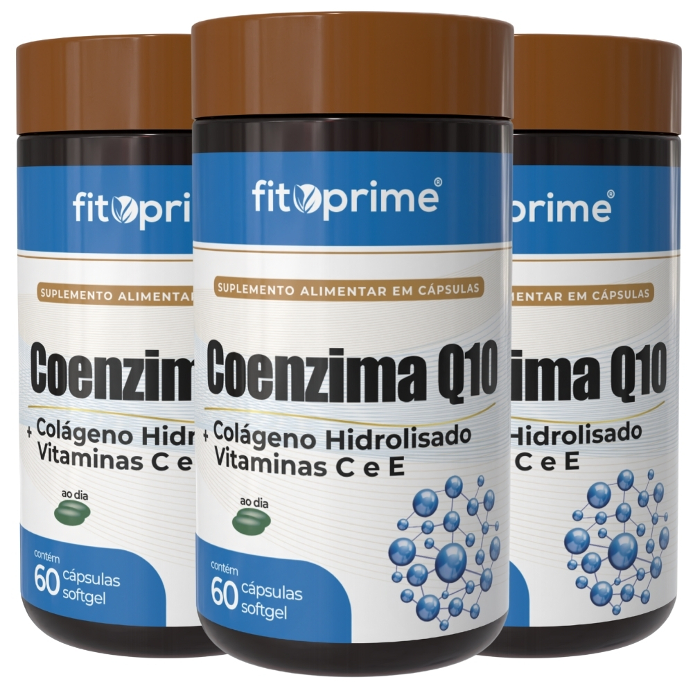 Kit 3x Coenzima Q10 Com Colágeno Vitaminas C e E 60 Cápsulas Fitoprime