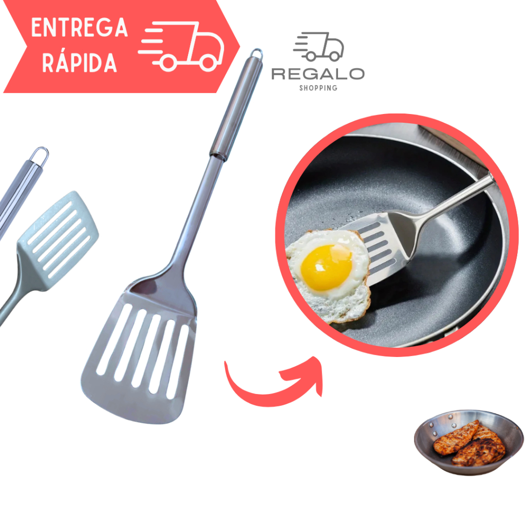 Espatula de Inox para Hamburguer Lanche Grande com Alça Utensilio de Cozinha 34cm Aço Inox em Oferta na Shopee