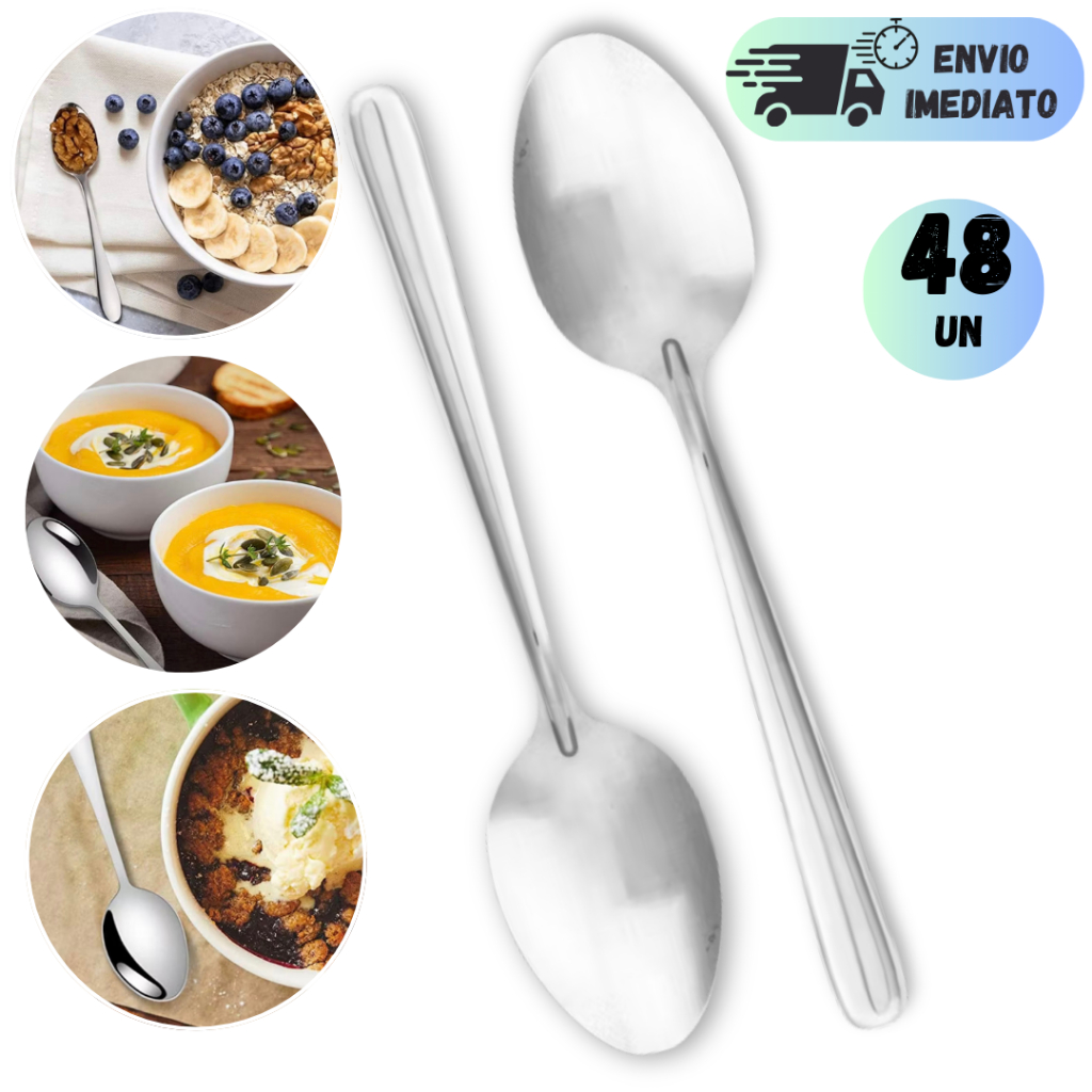 KIT JOGO 12  A 48 COLHER TALHER EM AÇO INOX DE MESA PROFISSIONAL DE COZINHA LINHA PREMIUM MODERNO