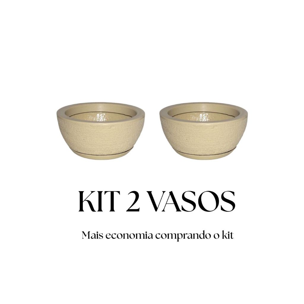 Kit 2 Vasos Decorativo em Polietileno para Planta Bacia Mini c Prato Coletor 26x13 em Oferta na Shopee