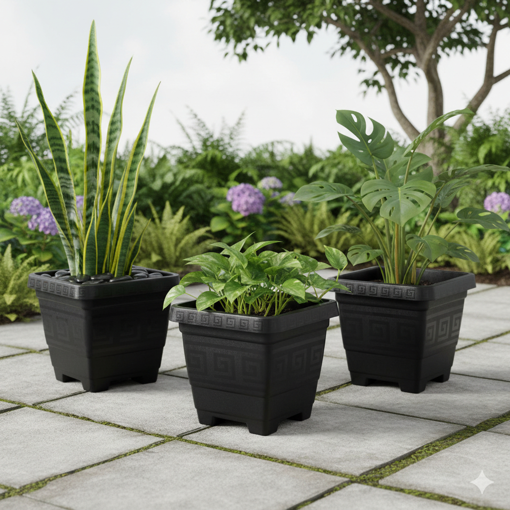 Kit 3 Vasos De Plantas Quadrados 29 Litros Extra Grande Plás