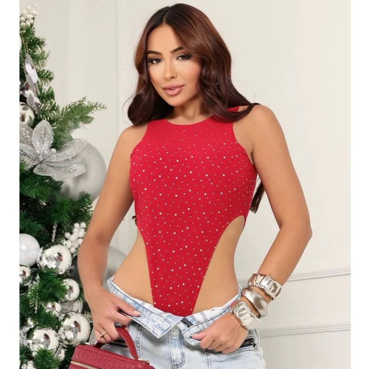 Body Cavado Feminino Natal Asa Delta Boddy Regata Collant Gringa Liso Balada Bori Bory festa brilhos