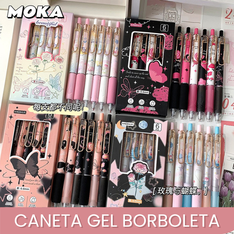 6Pcs/Box Minimalista Caneta Gel Borboleta 0,5mm De Alta Qualidade De Secagem Rápida Para Estudante