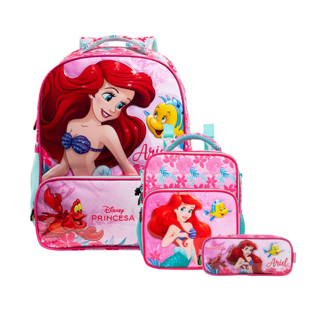 Kit Escolar Pequena Sereia Ariel Mochila com Rodinhas 16", Lancheira e Estojo Xeryus em Oferta na Shopee