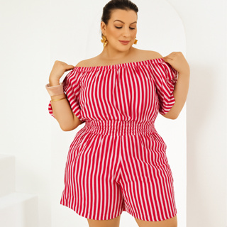 Macaquinho Curto Ciganinha Plus Size Elástico na Cintura Bolso Lateral Soltinho em Oferta na Shopee