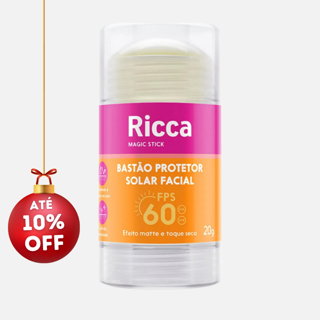 Bastão Facial Protetor Solar FPS 60 Ricca 20g Proteção Alta e Toque Seco Para Todos os Tipos de Pele