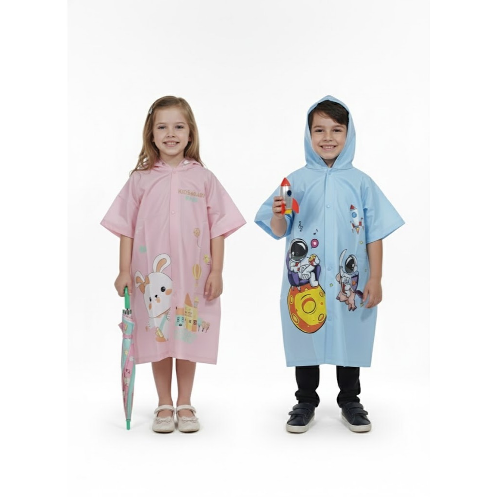 Capa Chuva Infantil C/ Capuz Mundiart Masculino Feminino Rosa Azul