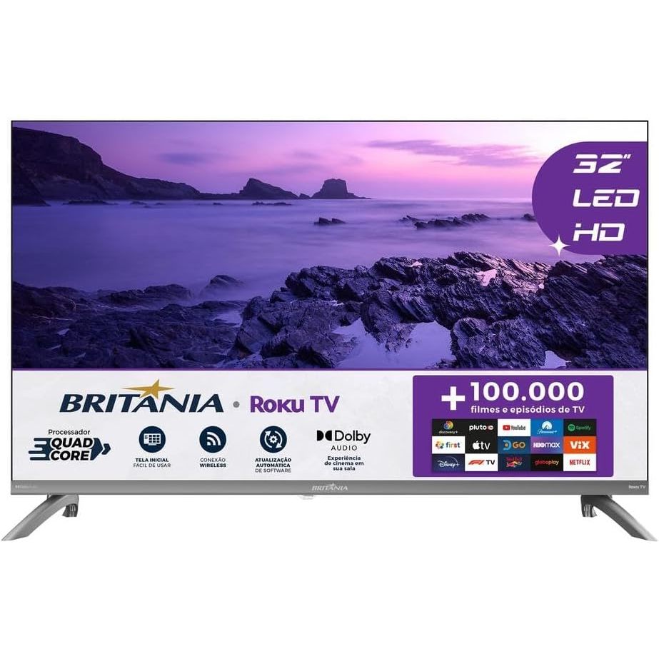 Imagem Smart TV 32” Britânia B32CRA Roku TV HD Wi-Fi | Netflix YouTube HDMI USB