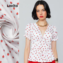 Lovito Blusa Manga Curta Franzida Laços Com Estampa Morango Moda BLB1402BRL1432