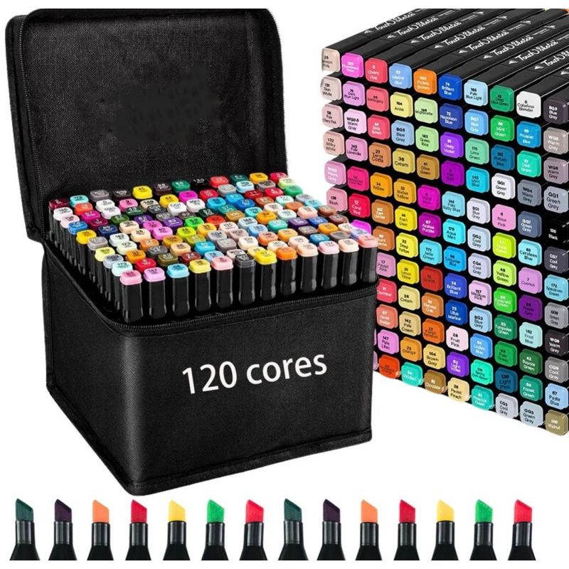 Kit de canetinhas coloridas ponta dupla Kit com 80/100/120 e 168 cores (Escolha a sua!)