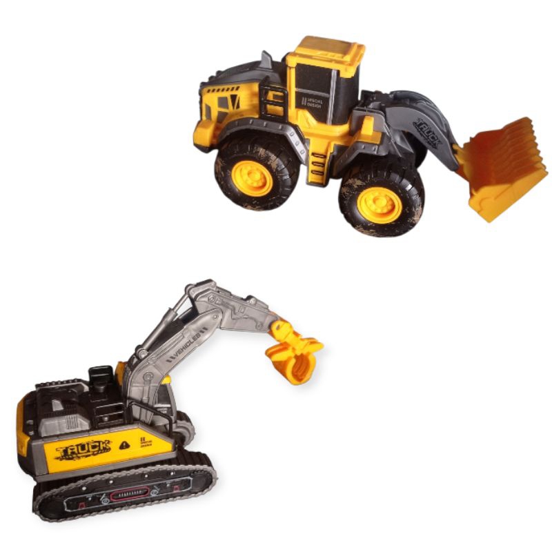 Kit Máquinas de construção escavadeira trator guindaste carrinho a fricção com 2 peças