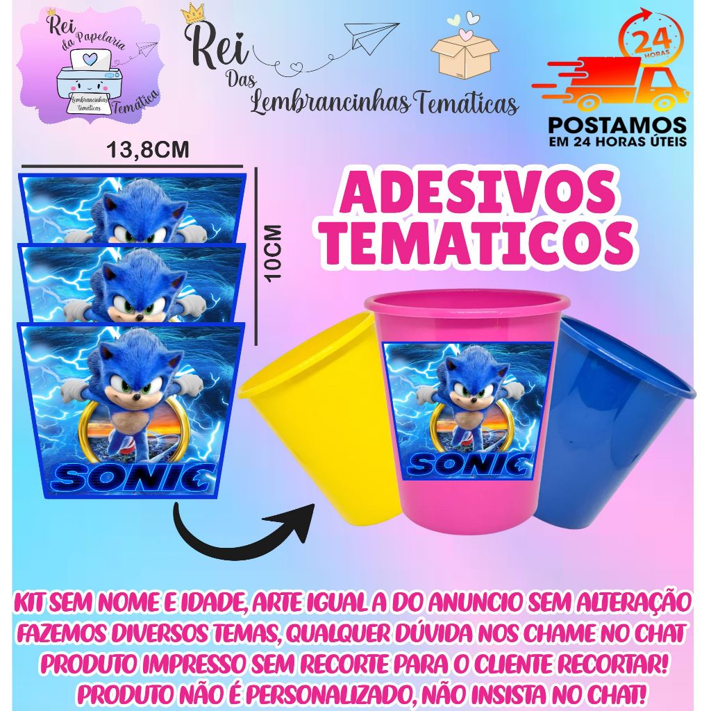 ETIQUETAS PARA BALDE ADESIVAS SONIC - SEM RECORTE E SEM NOME E IDADE! - ENVIO EM 24HORAS UTEIS!