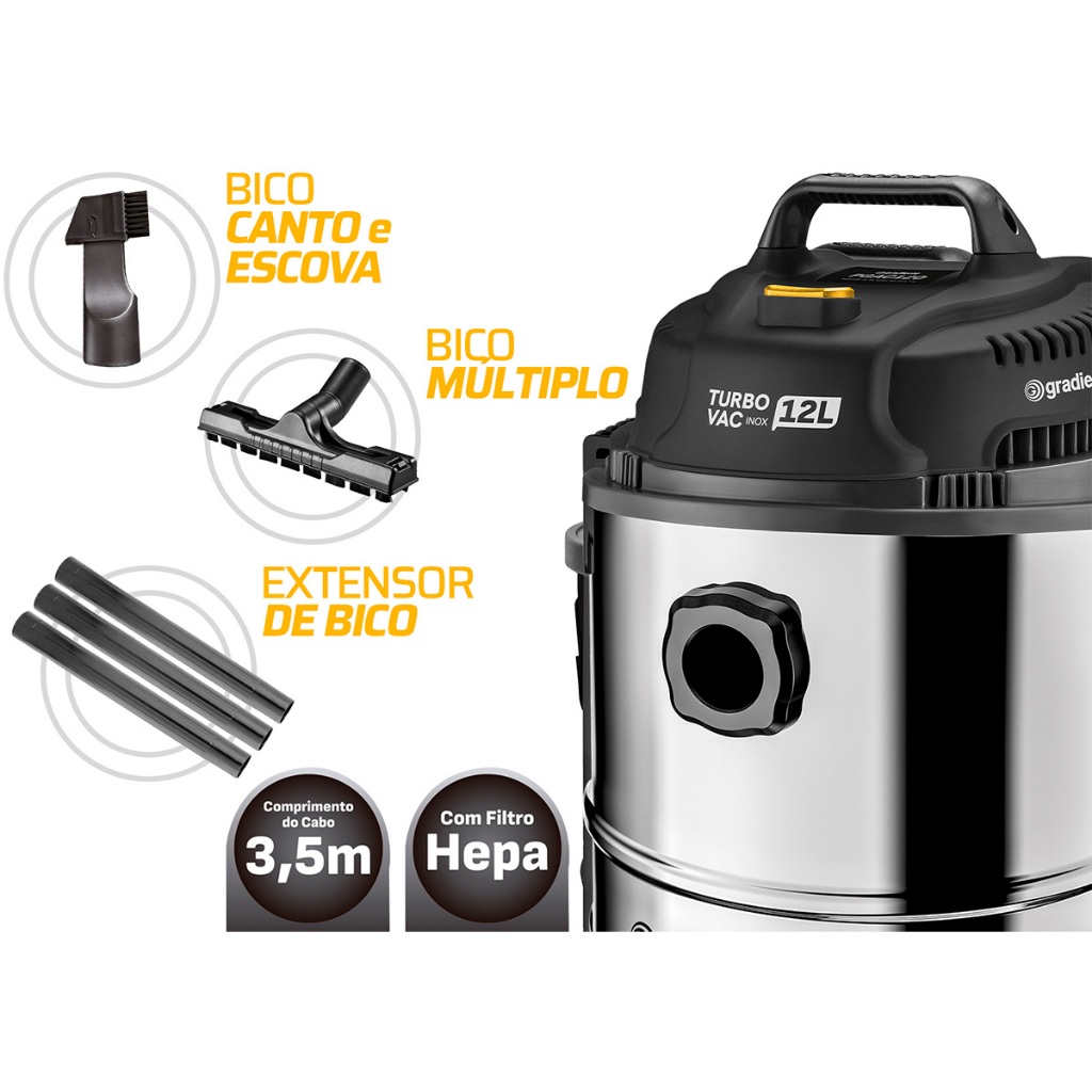 Aspirador De Pó E Água 20 Litros Turbo Inox Gradiente 1200w Prateado · foto 2